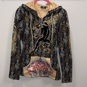 Christian Audigier Jacket S panther Ed Hardy y2k gold hood zip up